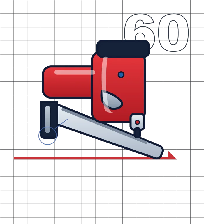 Ilustración de una engrampadora neumática, estilo plano técnico